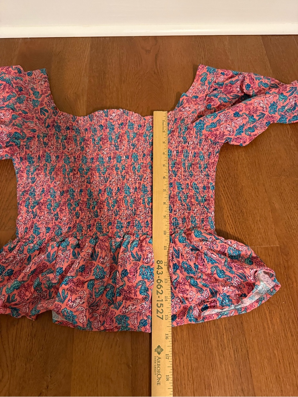Simply Southern Smocked Seahorse Peplum Top Pink Blue Coastal back to school M⁠ - Picture 9 of 9